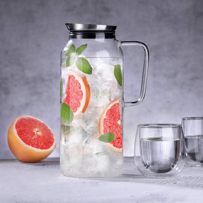 Ecooe 44 oz Glass Water Pitcher with Built-In Filter Lid