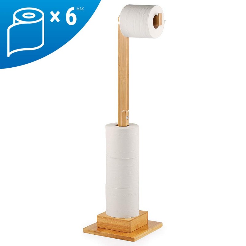 Ecooe Ständer - (72cm) Bambus für Toilettenpapieraufbewahrung WCRollenhalter Verlängert Organizer Toilettenpapierrollen Ecooe Toilettenpapierhalter Ersatzrollenhalter Ideal und Stehender 6 Stand Bohren Ohne