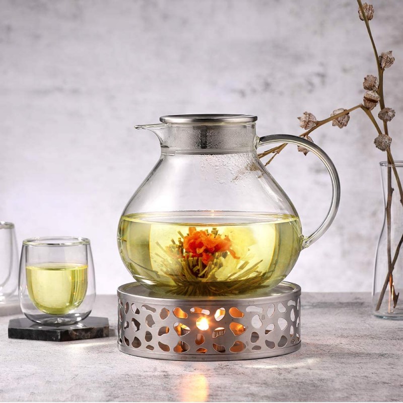 Stainless-Steel Heat Resistant Glass Teapot with Strainer Filter Infuser  Tea Pot