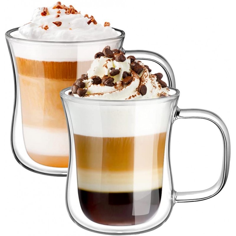 Volarium Irish Glass Coffee Mugs, Latte Cups, Set of 2 Cappuccino